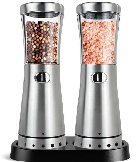 Kitchen Accessories Automatic Rechargeable Gravity Electric Salt Pepper Grinder Set Pepper Mill with USB Charging Base