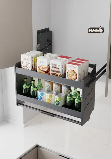 Kitchen Cabinet Aluminum Storage Basket Pull Down Basket Elevator Shelves Kitchen Accessory