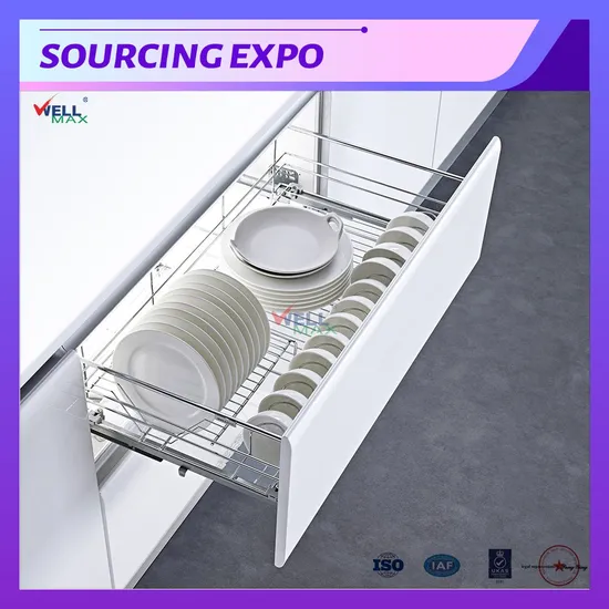 Wellmax Cabinet with Chrome Wire Kitchenware Space Organizer Drawer Flat Bowl Basket Storage Kitchen Dish Rack Accessories