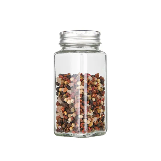 4oz 120ml Factory Wholesale Popular Eco-Friendly Lead-Free Square Glass Spice Jar with Airtight Metal Lid Glass Salt Pepper Jars with Shaker Lids and Sift