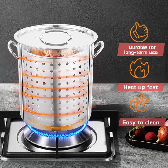 Daosheng Stainless Steel 36qt Commercial Seafood Soup & Stock Pots Boil Bucket Cookware Sets with Perforated Basket