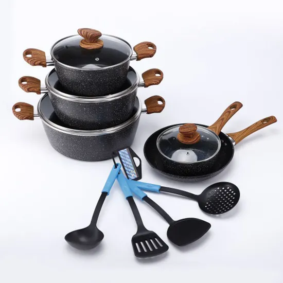 2025 Cookware Set 14 Pieces Granite Marble Coating Die Cast Non-Sitck Carsseroles Kitchen Tableware Set Cooking Pots with Lids