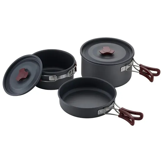 Portable Outdoor Camping Cookware Picnic Travel Hiking Cookware Mess Kit Aluminum BBQ Cooking Pots and Pans Set