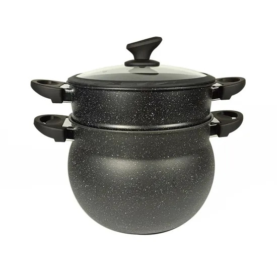 China Factory OEM Color Moroccan Couscoussier Induction Bottom Soft Touch Handle Marble Nonstick Coating Belly-Shaped Aluminum Steam Pot
