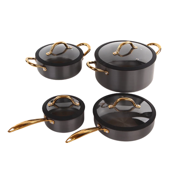 Home Kitchen 8 PCS Hard Anodized Aluminum Cookware Nonstick Pans and Pots Set for All Cooktops