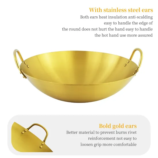 Thickened Stainless Steel Round Bottom Dry Pan/Small Hot Pot/Dry Pan with Two Ears/Double Rivet