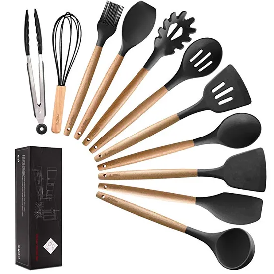 Top Sell Cooking Tool Set Silicone Bamboo Wooden Kitchen Accessories