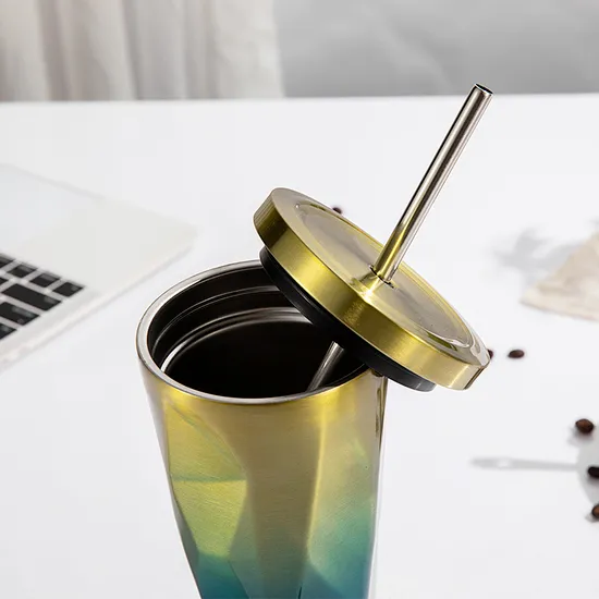 500ml Double Walls Stainless Steel Juice Cup Tumbler with Straw
