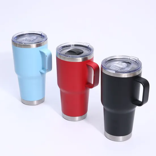30oz Powder Coated Double Wall Stainless Steel Insulated Coffee Travel Beer Mug Cup with Lid