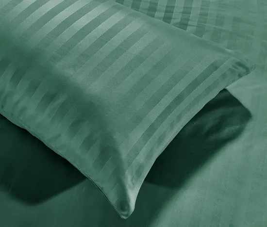 High-Quality Well Brushed and Soft, Anti-Pilling Microfiber Duvet Cover Set, Double Size Green Color 2cm Stripe, Button Closure