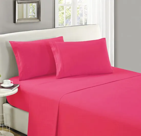 Popular 18oo Tc Soft Like Egyptian Cotton and Wrinkle Free Wholesale Microfiber Sheet Set Light Hot Pink Color with Embroidery