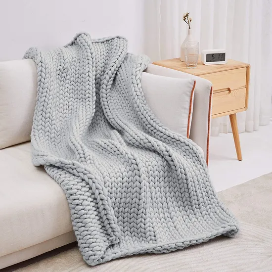 Chunky Knit Blanket Throw - Warm Soft Cozy for Sofa Bed Boho Home Decoration