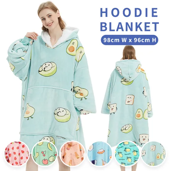 Custom Large Pocket Design Oversized Sherpa Sweatshirt Wearable Hooded Blanket with Sleeves
