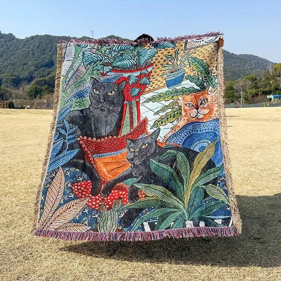 Factory Quick Custom Animal Artistic Jacquard Warp Woven Blanket with Tapestry Woven Blanket Logo & Pattern Custom Design