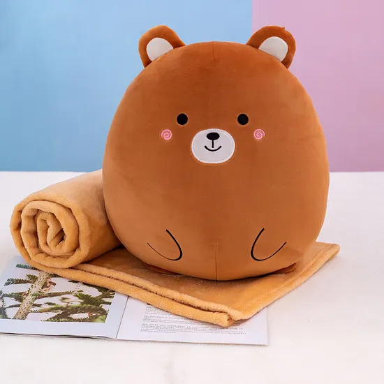 Home Textile 2 in 1 Plush Bear Toy Cushion with Travel Blanket