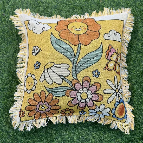 2024 Manufacturer Custom Logo Tapestry Woven Cushion Cover 18*18inches Jacquard Sunflower Pillow