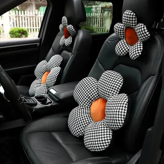 Car Cotton Houndstooth Flower Headrest Seat Neck Pillow