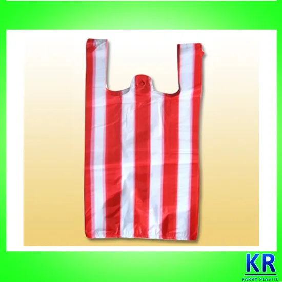 HDPE T-Shirt Rubbish Handle Garbage Trash Shopping Bags with Colorful Stripe.