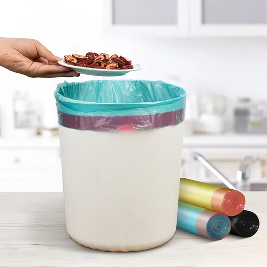 Customized Plastic Packaging Colorful White Blue Garbage Bag Use in Kitchen Trash Bags with Drawstring