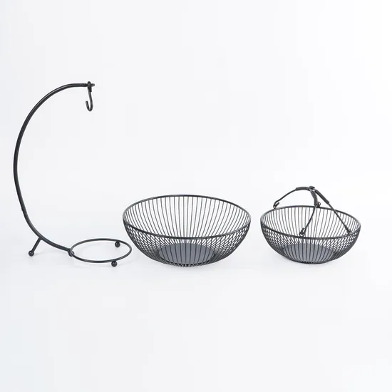 Metal Wire Two Tier Large Round Storage Baskets for Bread Fruit Snacks