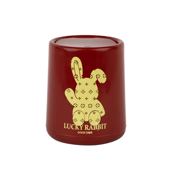 Press to Open Circular Plastic Desktop Trash Can with Patterns and Sleeves Dustbin