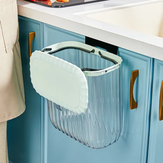 Wall-Mounted Kitchen Cabinet Door Household with Cover Floor Mounted Transparent Trash Can