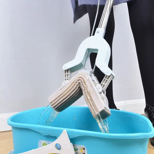 Folding Rubber Cotton Mop Hands-Free Water Absorbing Sponge Mop