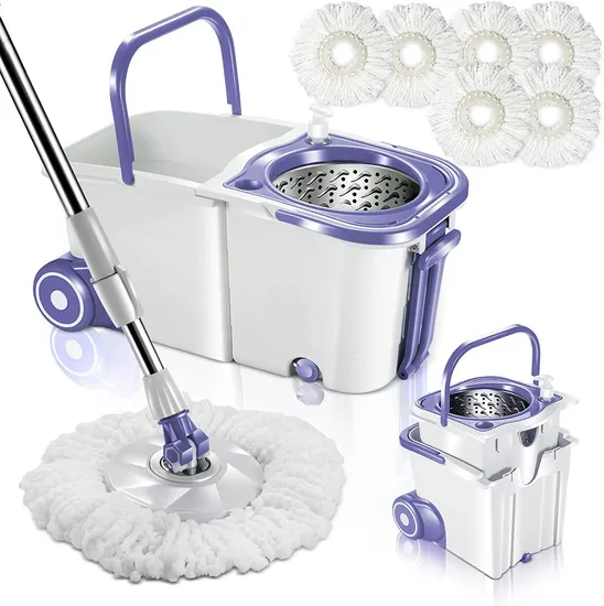 Floor Stainless Steel Mop Handle Bucket Cleaning System Spin Mop