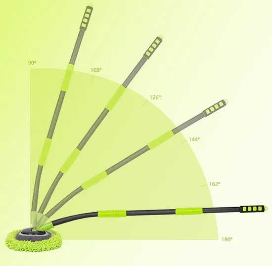 15° Bend Labor-Saving Car Wash Brush with Chenille Mop Cover 3-Section Detachable Handle