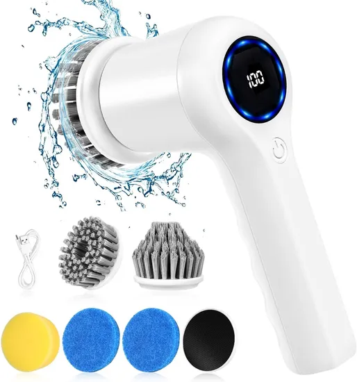 Electric Spin Scrubber Power Scrubber Cordless Electric Cleaning Brush with Digital Display