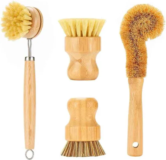 Bamboo Dish Brushes Sets in One Kitchen Clean Dish Scrubber