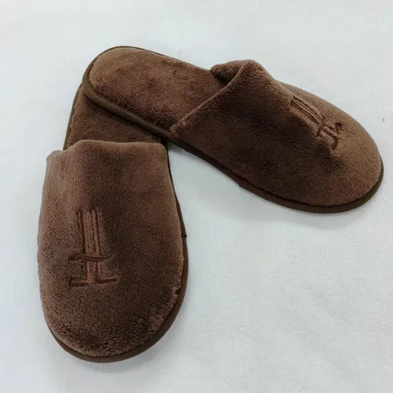 Customizable Luxury Hotel Homestay Beauty Salon Household Thickened Non-Slip Four Seasons Brown Coral Fleece Slippers
