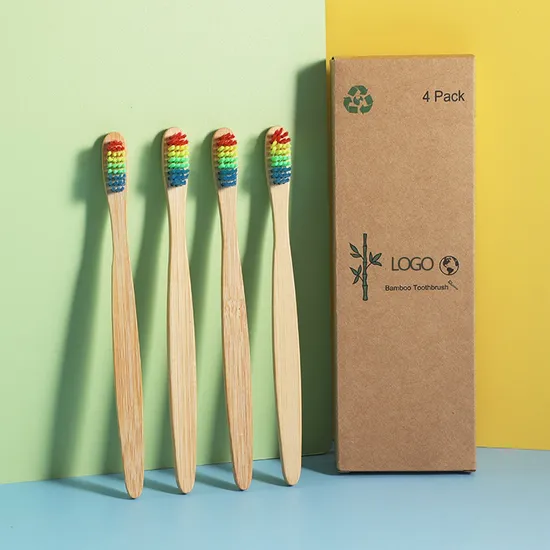 Wholesale Custom Logo 100% Biodegradable Rainbow Bristle Bamboo Toothbrush