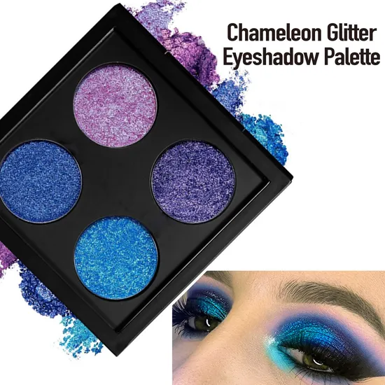 Color Shifting Glitter Multi-Dimensional Eye Sparkle Looks Eyeshadow; High Pigmented Purple Blue Green Shade Palette Eyeshadow