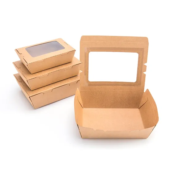 Customized Paper Box Disposable Kraft Paper Food Box Lunch Paper Box with Window Kraft Paper Box Packaging Box