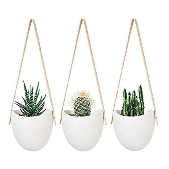 Wall Hanging Self-Watering Planter 3 Pieces White Pot Indoor Ceramic Flower Pot for Bonsai Plants Home Decoration Esg17465