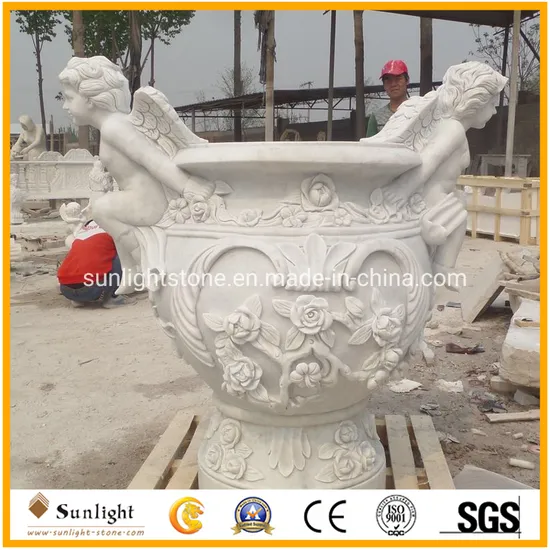 Carved Stone Planter Natural Granite Marble Carving Flower Pot for Outdoor Garden Decoration