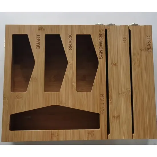 Bamboo Ziplock Bag Storage Dispenser Organizer with Cutter
