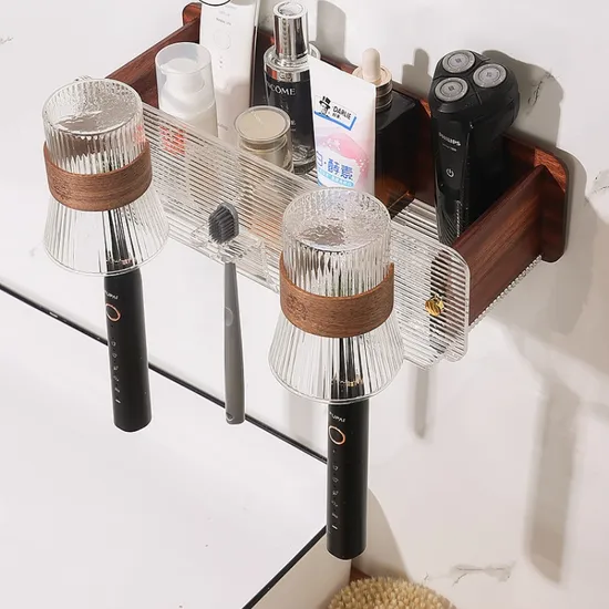 3-Tier Shelves Kitchen Bathroom Organizer Wood Shelf Rack Toothbrush Sponge Bathroom Accessories Storage