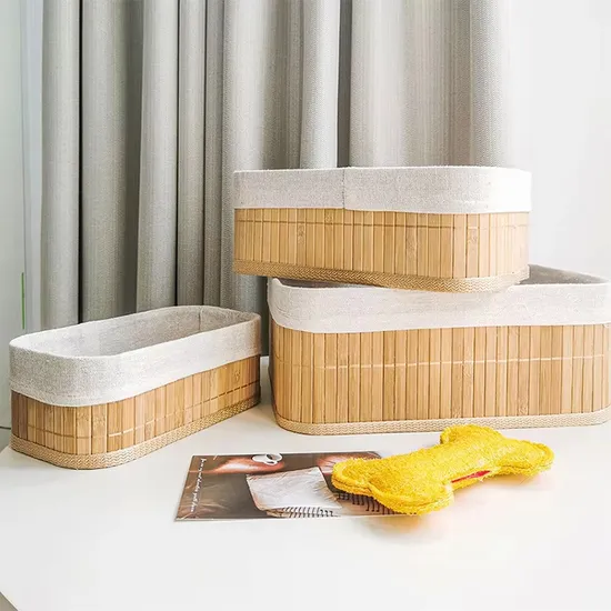 Customization Bamboo Folding Storage Organizer 3-Piece-Set Baskets for Home Storage & Organization
