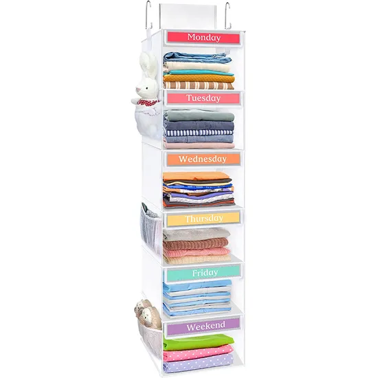 6-Shelf Weekly Hanging Closet Organizer for Kids with 6 Side Pockets
