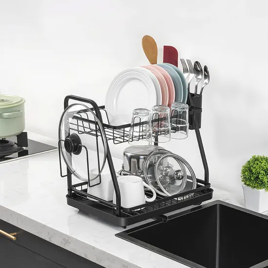 Wireking 2-Tier Metal Kitchen Utensil Holder Dish Drying Drainer Rack