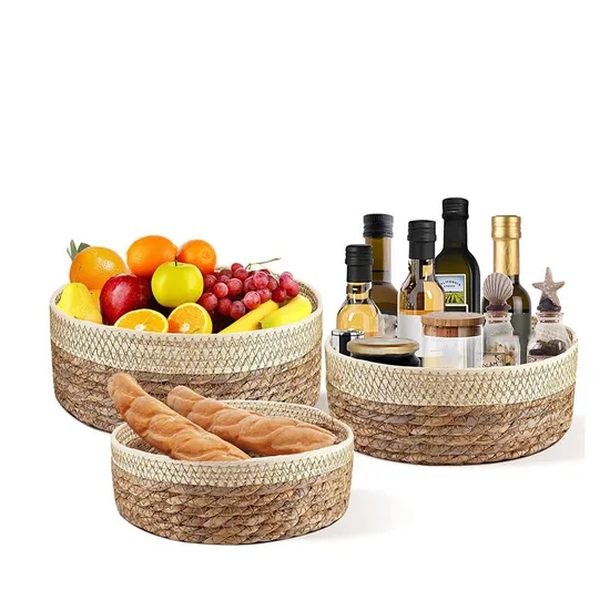 Custom Good Price Large Fruit Weaved Straw Storage Round Seagrass Baskets