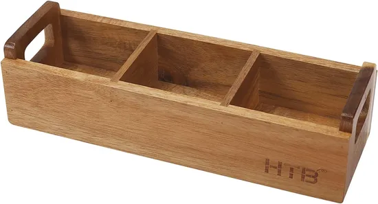 Acacia Wood Household Simple Desktop Tea Bag Coffee Bag Three Compartment Storage Box