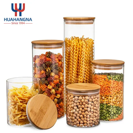 Borosilicate Glass Storage Round Jar with Bamboo Lid for Glass Spice Jar with Wooden Lid for Coffee Bean