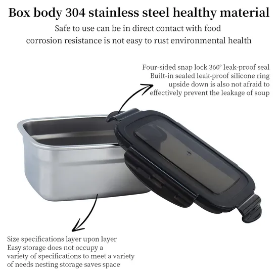 Black Crisper with Transparent Lid/Multiple Specifications/Airtight Storage Box/304 Stainless Steel