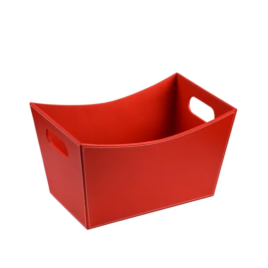 2023 High -End Leather Storage Basket Reusable Modern Red Toy Home Storage Holder