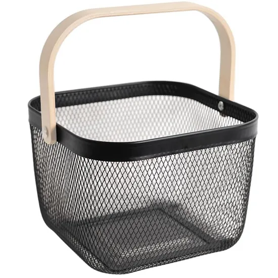 Metal Steel Storage Basket with Wood Handles for Kitchen Home Pantry