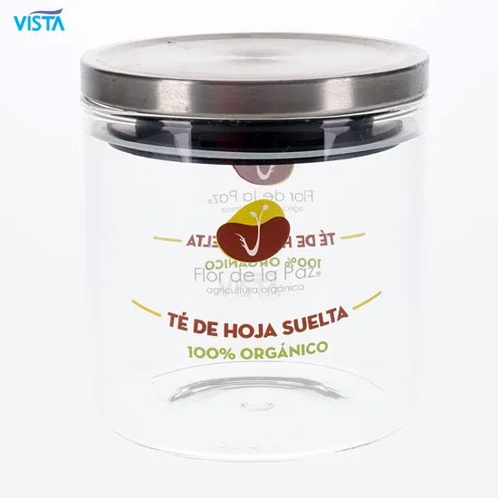 650ml OEM ODM Glass Cover Stackable Food Jar Round Shape Decal Silk Printing Cookie Jar