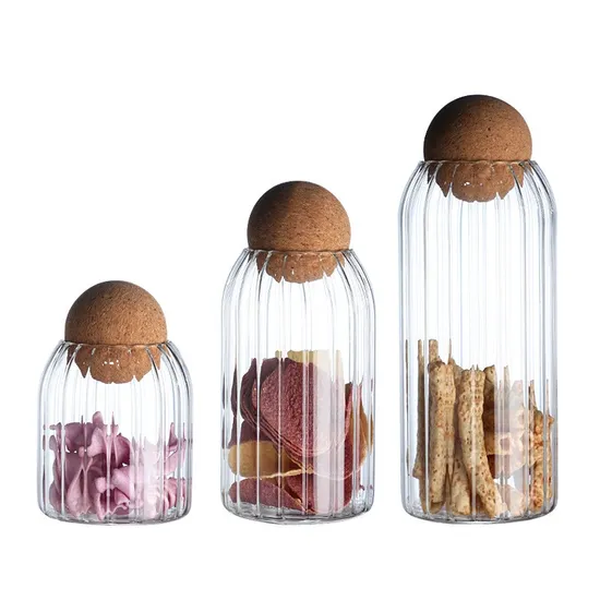 Round Glass Storage Tank Dry Fruit Miscellaneous Grain Flower Tea Coffee Bean Storage Tank Household Cork Spherical Sealed Tank